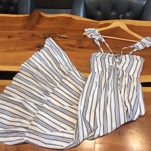 Blue and White Stripes Maxi Dress
